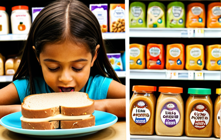 **

A split-screen image. On one side, a child sadly looks at a peanut butter sandwich. The background features older packaging of common allergy trigger foods. On the other side, the same child happily eats a colorful plate with gluten-free pasta, almond milk, and a variety of fresh fruits and vegetables. The background is a brightly lit modern supermarket aisle with diverse "Free From" labels. This image visually highlights the increased awareness and availability of alternative foods for those with allergies, moving away from limited options.

**