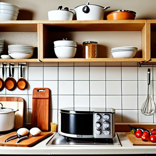 **A well-organized kitchen showing separate cooking utensils and cutting boards for allergen-free food preparation, emphasizing cleanliness and safety.**